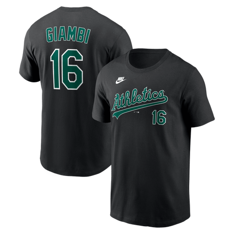 Men's Nike Jason Giambi Black Athletics Cooperstown Collection Name & Number T-Shirt