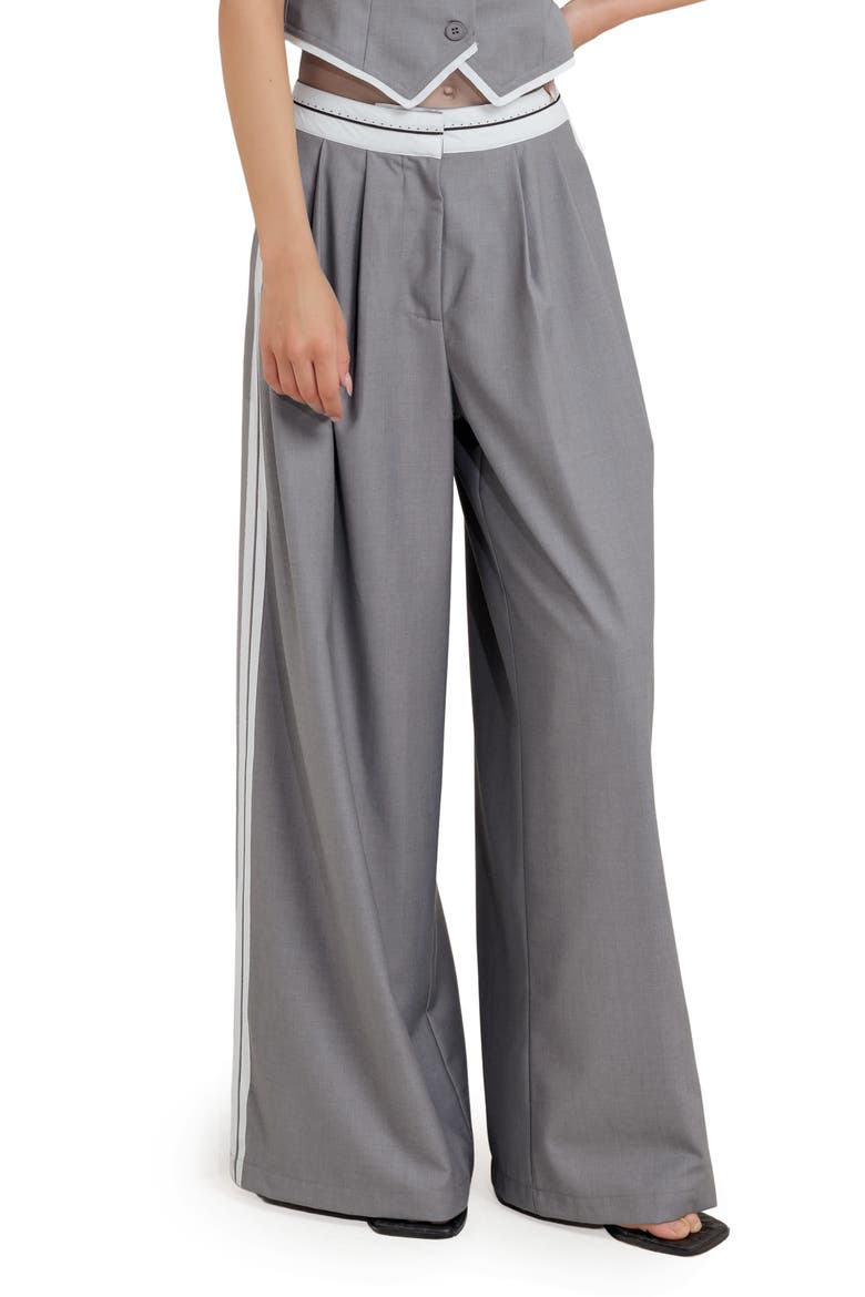 Side Stripe Wide Leg Pants, Main, color, GREY/ WHITE