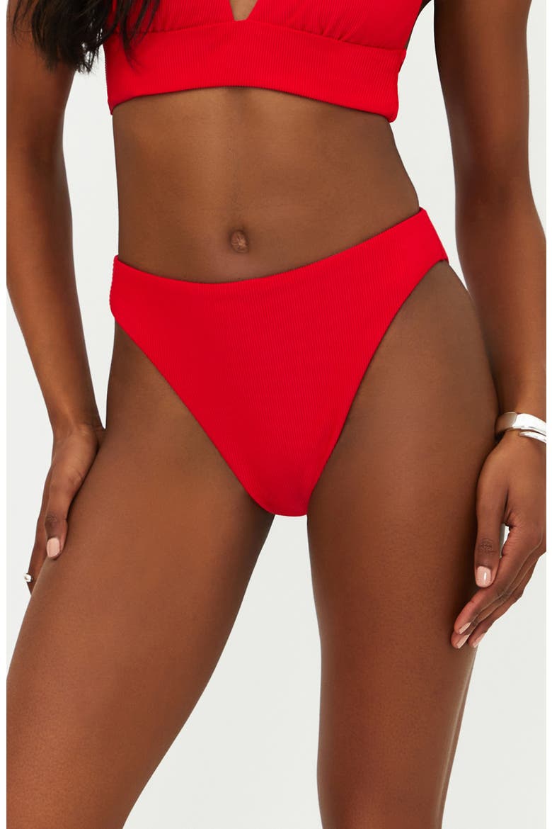 Amarie Rib High Waist Bikini Bottoms, Main, color, RED