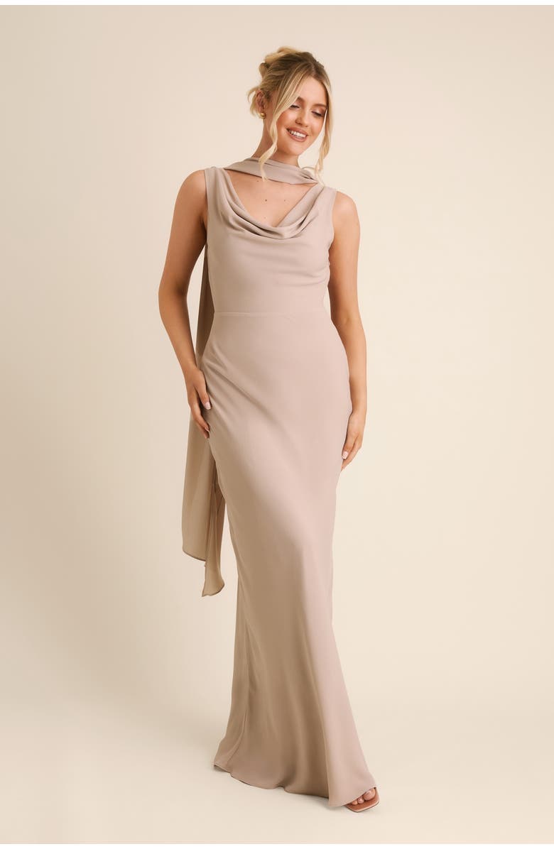 Six Stories Plunge Cowl Chiffon Bridesmaid Dress, Alternate, color, Truffle