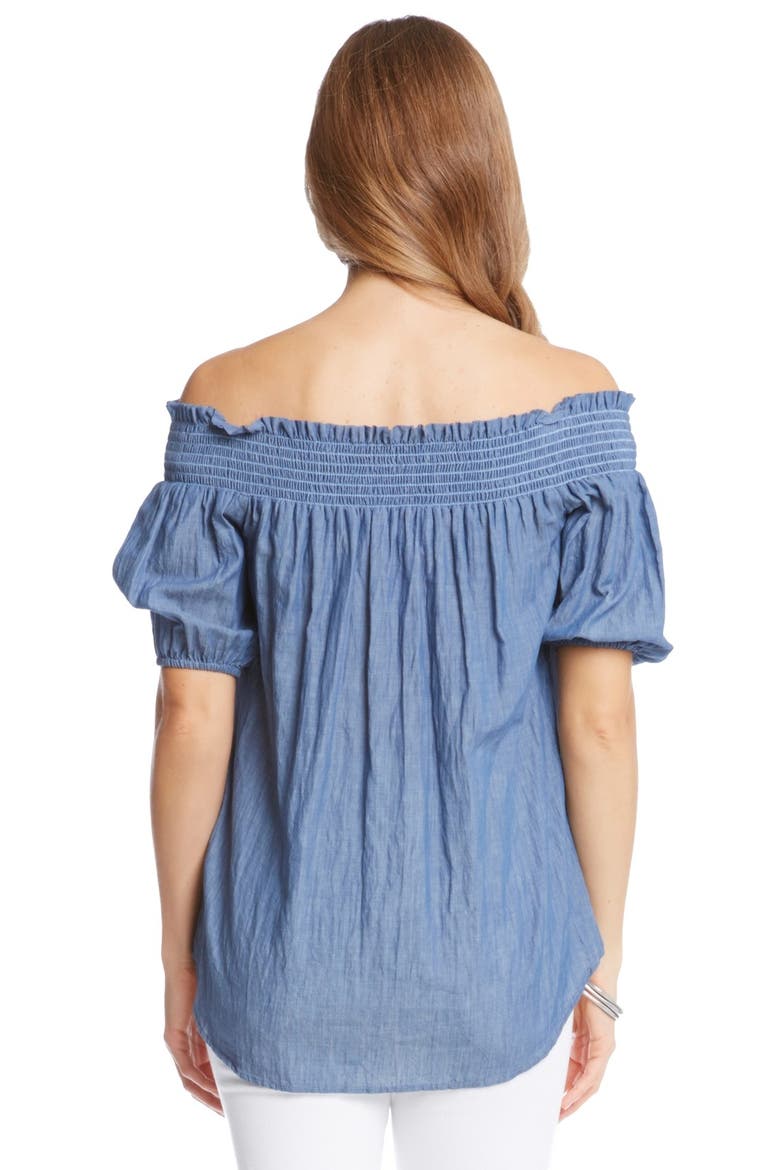 Smocked Off the Shoulder Chambray Top, Alternate, color, CHAMBRAY