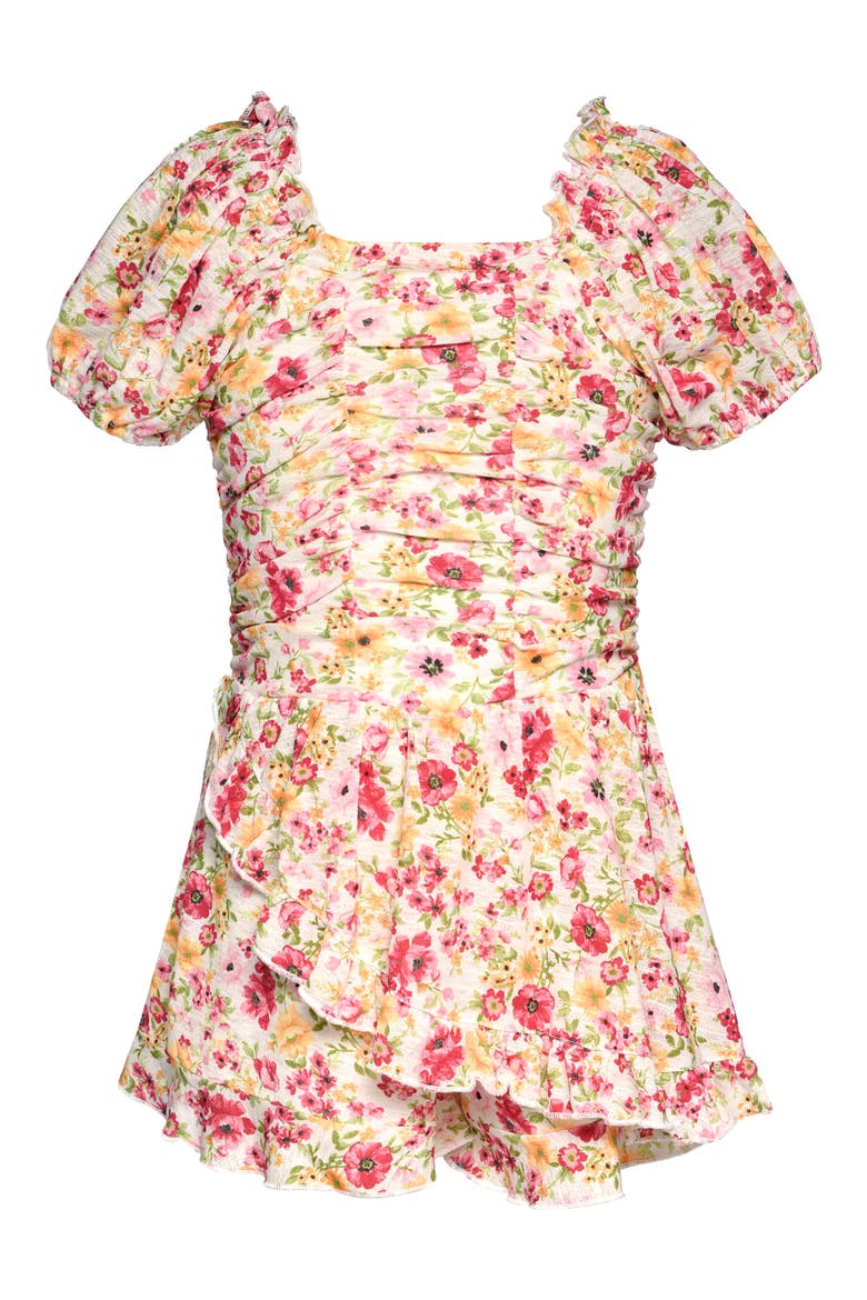 Kids' Floral Ruched Romper, Main, color, IVORY MULTI