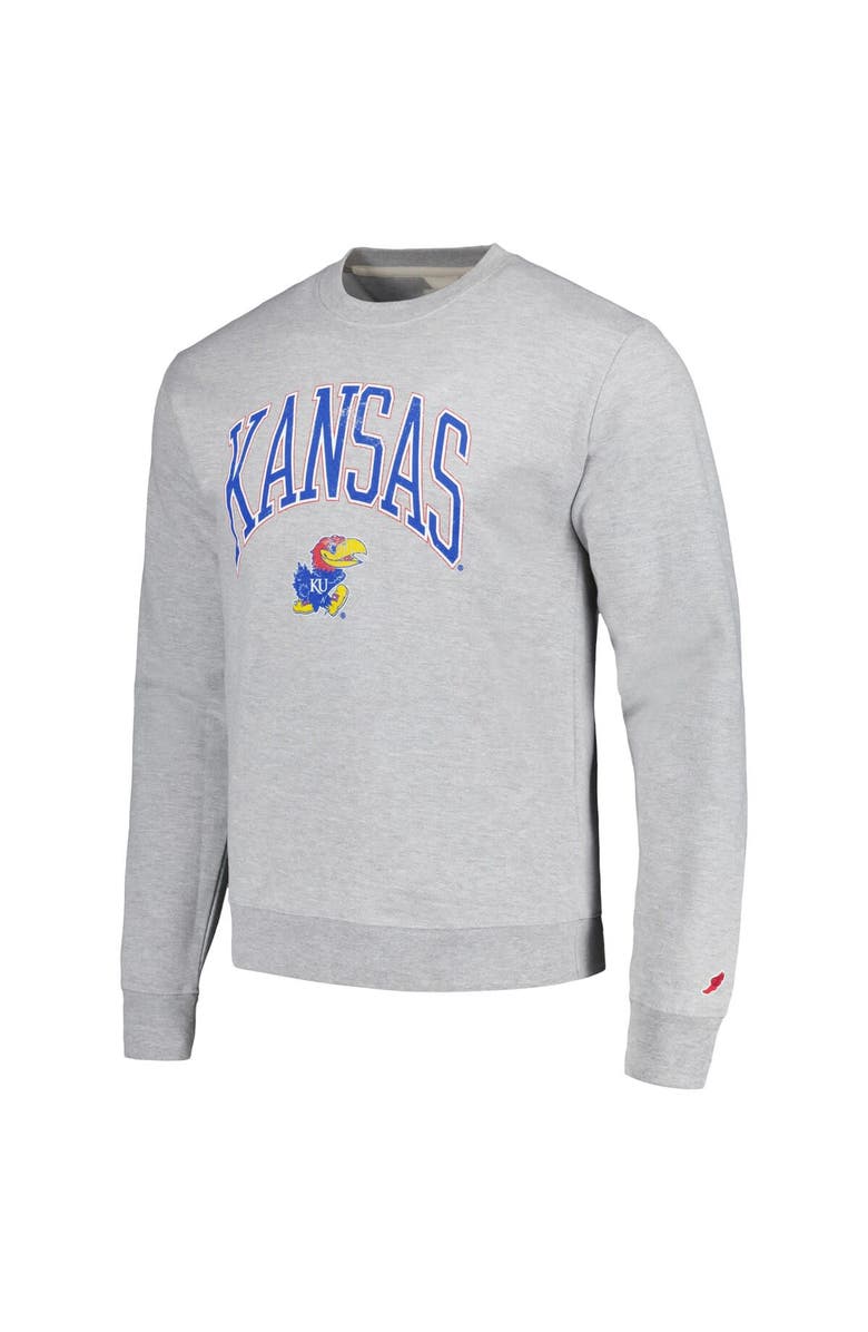 LEAGUE COLLEGIATE WEAR Men's League Collegiate Wear Heather Gray Kansas Jayhawks Tall Arch Essential Pullover Sweatshirt, Alternate, color, Heather Gray