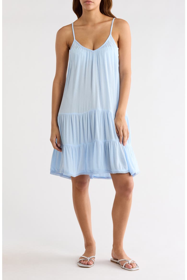 Tiered Crinkle Cover-Up Dress, Main, color, BLUE FLOATY