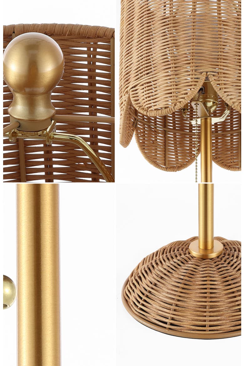 Celerie 27.5" Coastal Bohemian Rattan/Iron Scalloped Buffet LED Table Lamp with Pull Chain, Alternate, color, Natural/Brass Gold