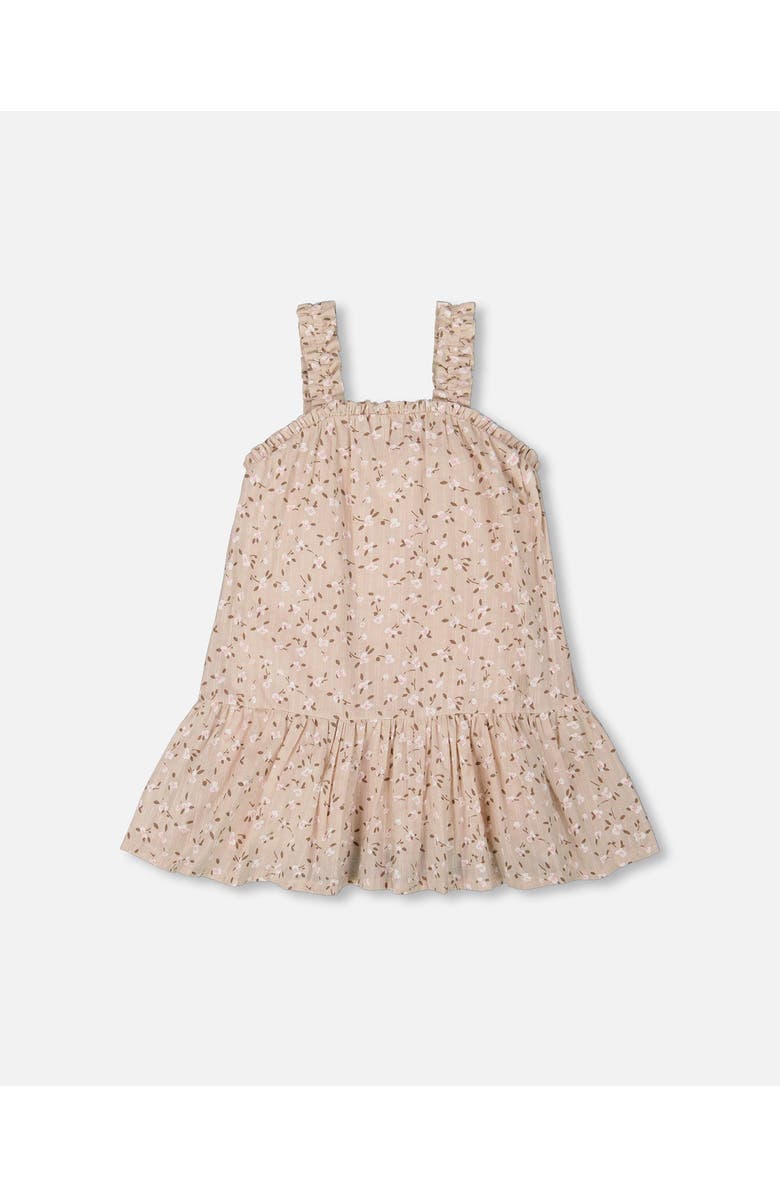 Deux par Deux Girl's Printed Eyelet Dress Beige And Small Flowers, Main, color, Beige And Small Flowers