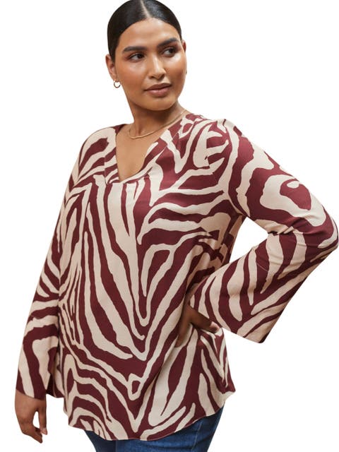 Animal Print Split Sleeve Blouse