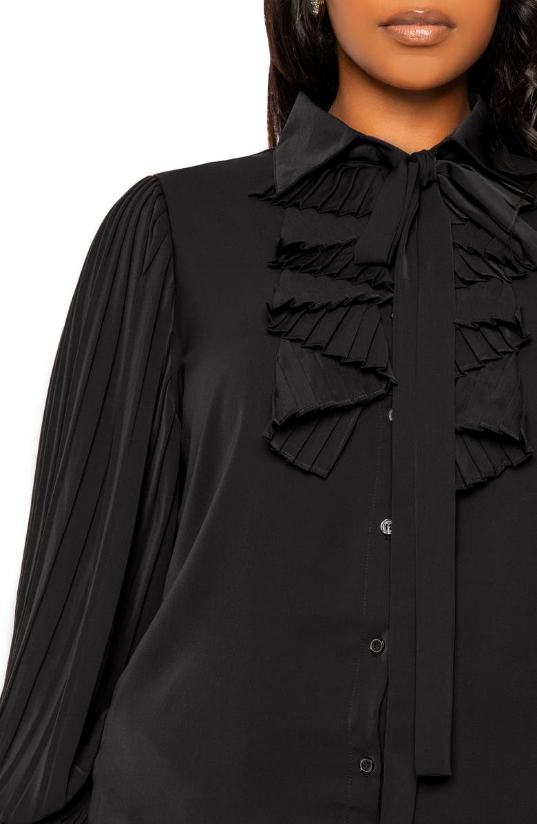 BUXOM COUTURE Tie Neck Pleated Sleeve Top, Alternate, color, 