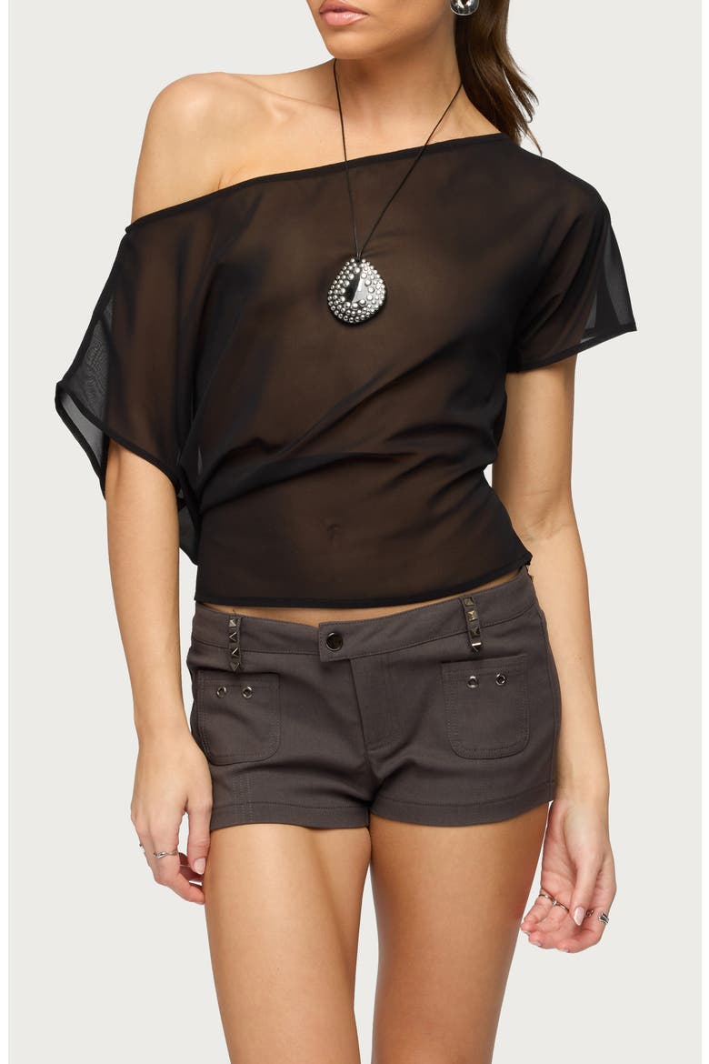 Noria One-Shoulder Sheer Chiffon Top, Main, color, BLACK