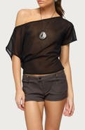 EDIKTED Noria One-Shoulder Sheer Chiffon Top