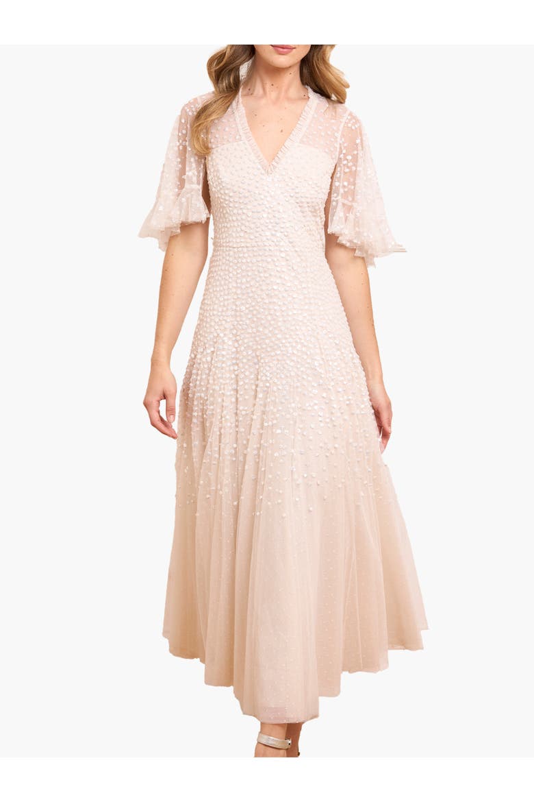 Dappled Sequin Cape Ankle Gown, Main, color, Cream