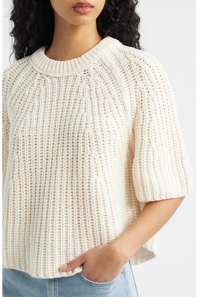 Amy Short Sleeve Cotton Sweater, Alternate, color, WHISPER WHITE