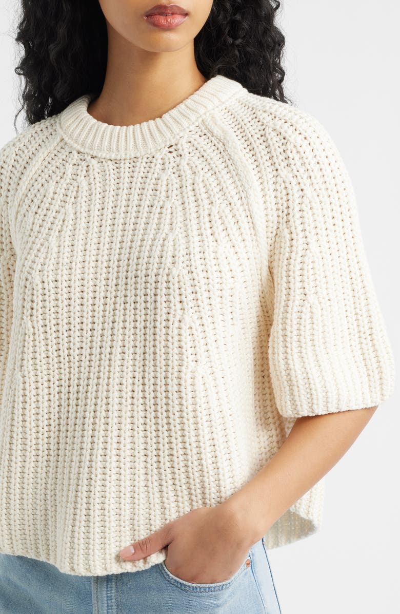 Free People Amy Short Sleeve Cotton Sweater, Alternate, color, Whisper White