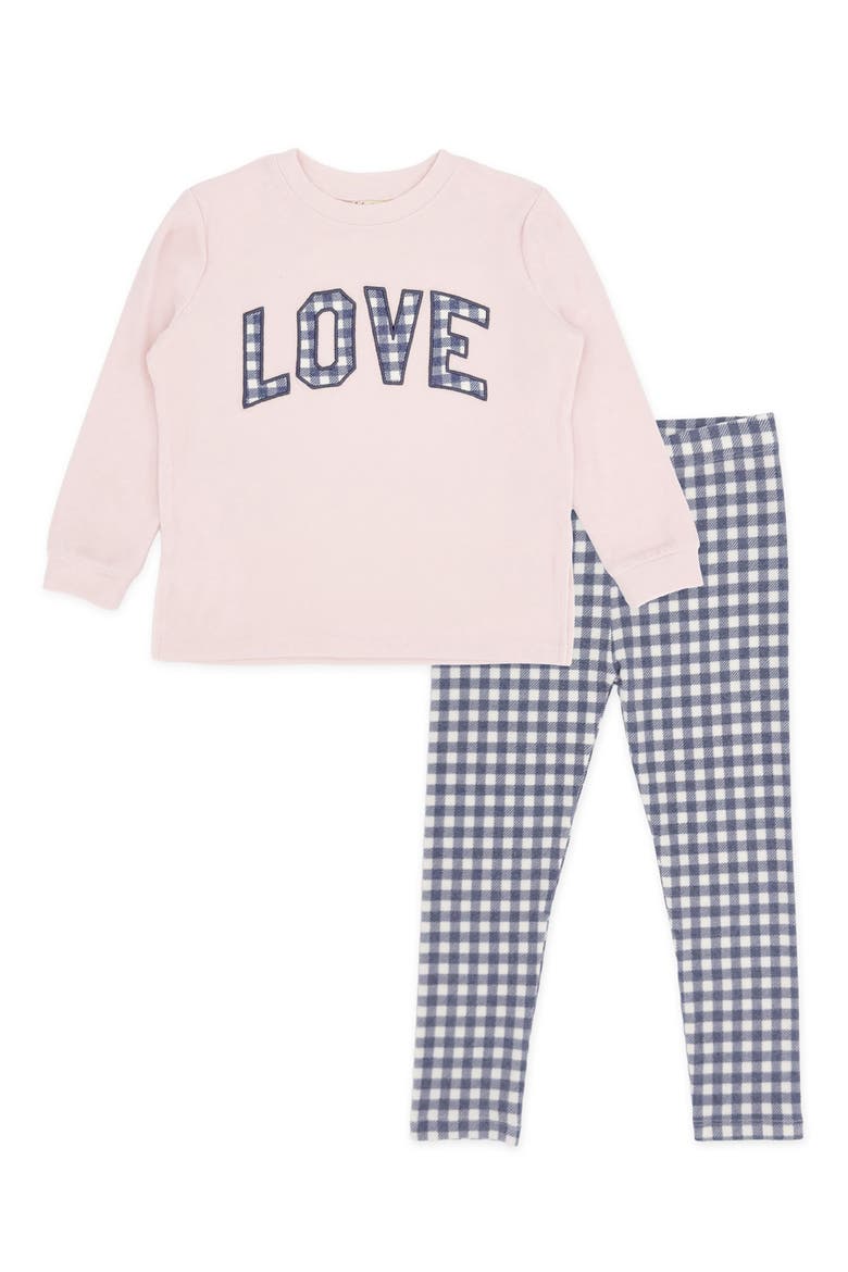 Kids' Ava Gingham Hacci Top & Leggings Set, Main, color, CROWN BLUE