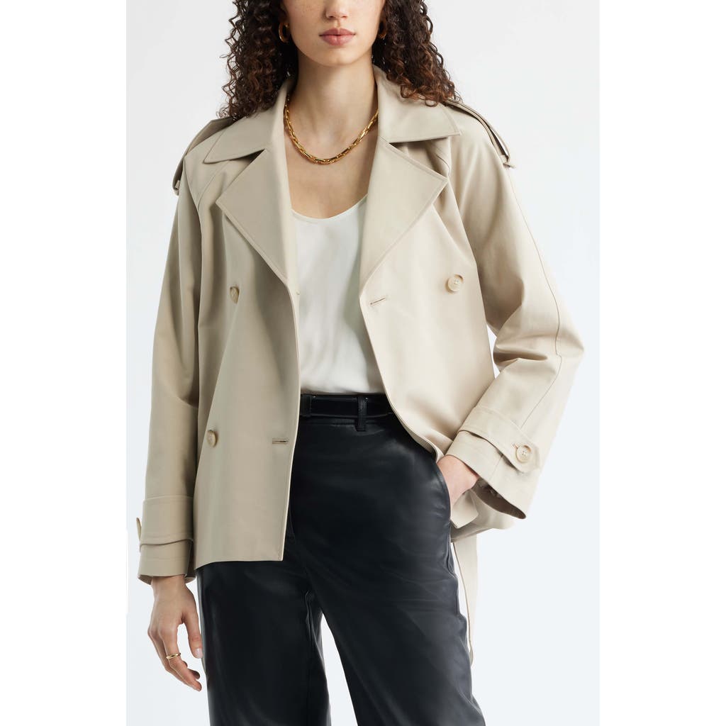 Nordstrom Belted Stretch Cotton Short Trench Coat in Tan Plaza at Nordstrom, Size Small
