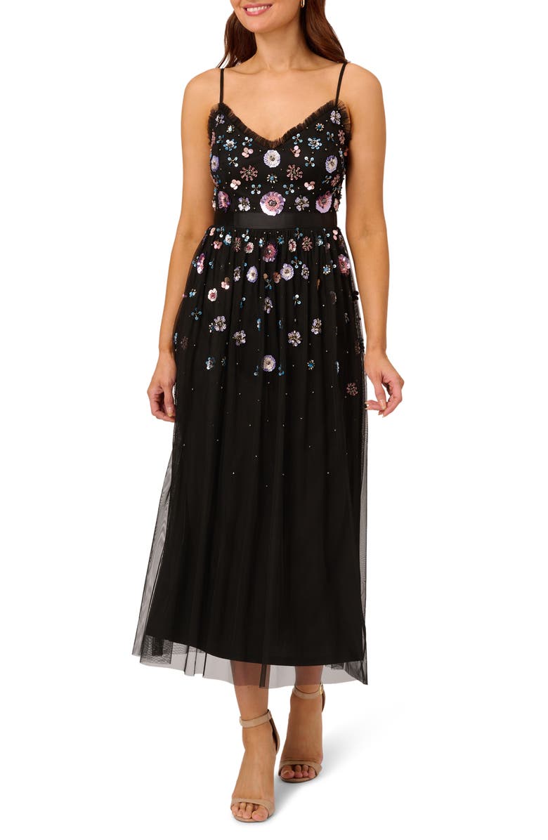 Adrianna Papell Floral Bead A-Line Dress, Main, color, 