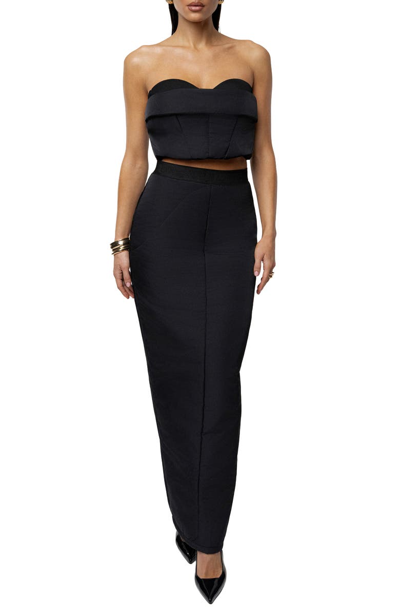 JLUXLABEL Addyson Quilted Strapless Crop Top & Column Maxi Skirt Set, Alternate, color, Black