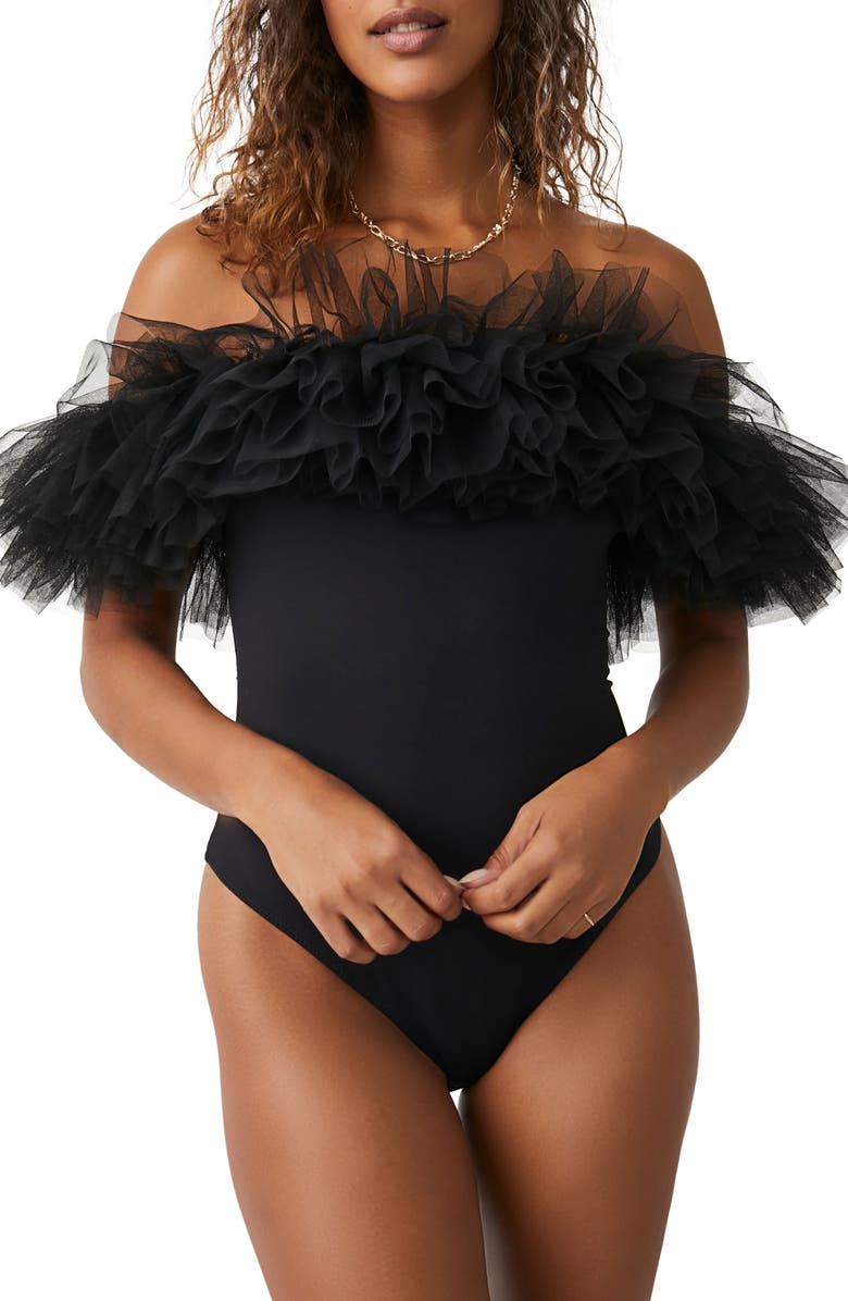 Free People Big Love Tulle Accent Sleeveless Bodysuit, Alternate, color, 