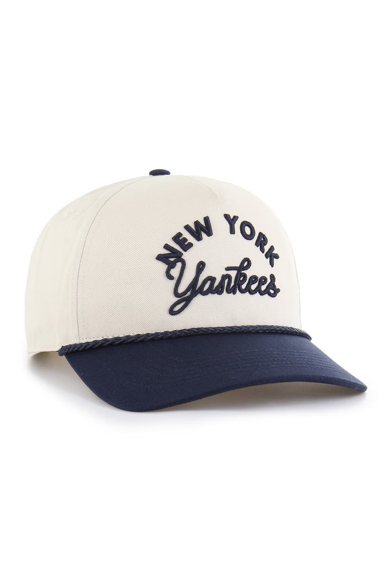 Men's '47 Natural/Navy New York Yankees Rope Script Hitch Adjustable Hat, Alternate, color, Natural