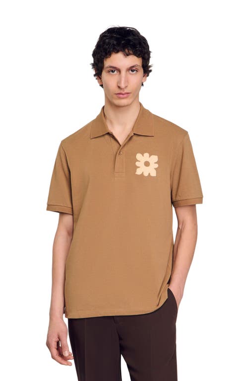 Sandro Polo Shirt With Flower Patch In Nut