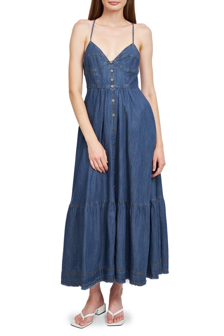 Serene Racerback Denim Maxi Dress, Main, color, DENIM