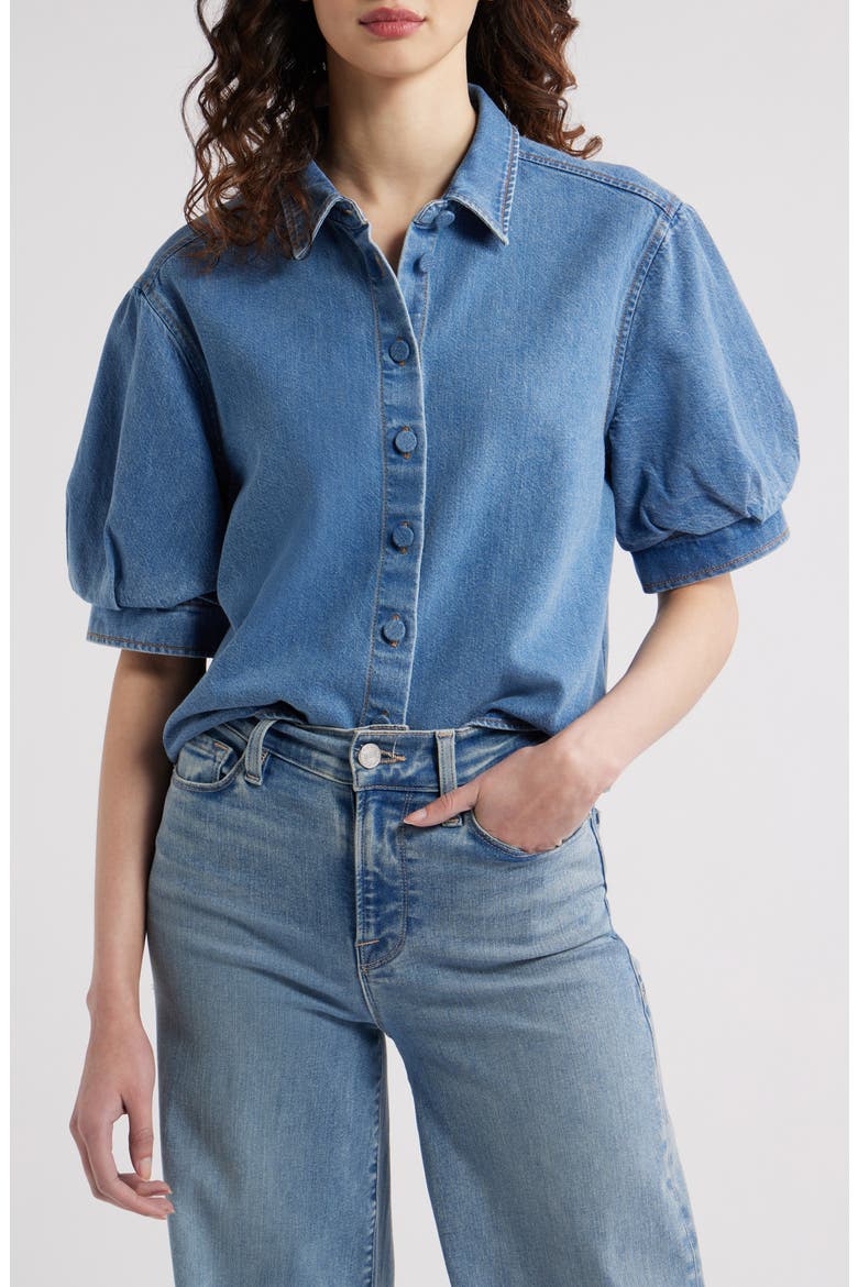 The Billow Sleeve Denim Shirt, Main, color, SUBTLE