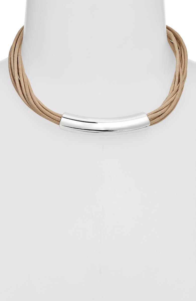 Nordstrom Tube Pendant Multistrand Cord Necklace, Alternate, color, Taupe- Silver