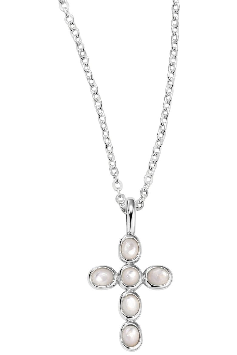 Mother of Pearl Cross Charm Necklace, Main, color, Silver