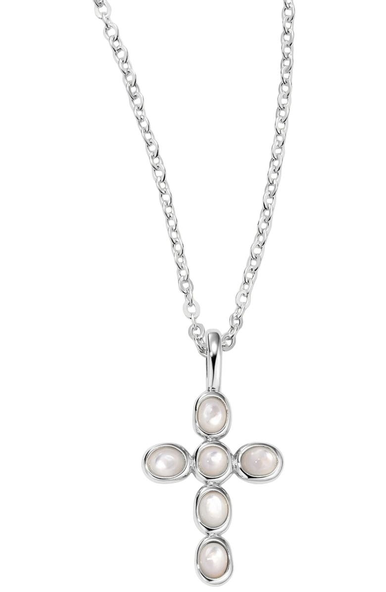 MADE BY MARY Mother of Pearl Cross Charm Necklace, Main, color, Silver
