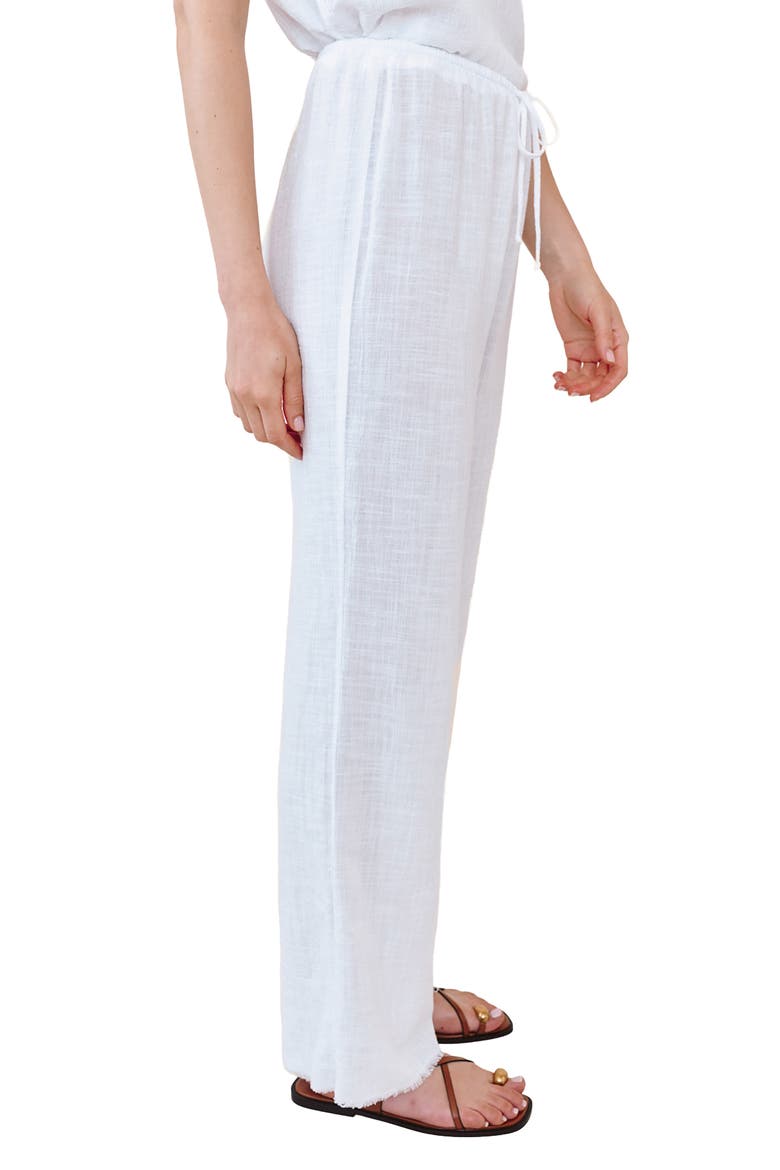 Fray Hem Drawstring Beach Pants, Alternate, color, WHITE