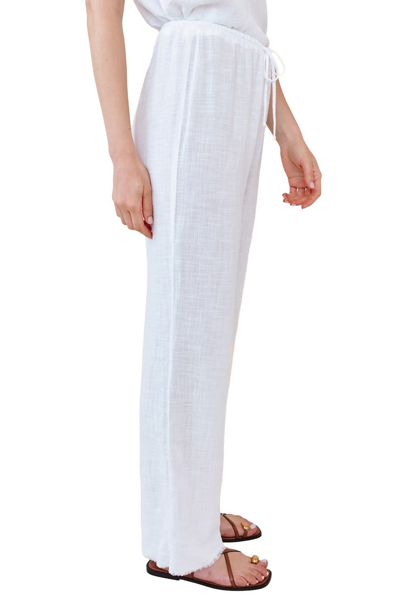Bella Dahl Fray Hem Drawstring Beach Pants, Alternate, color, White