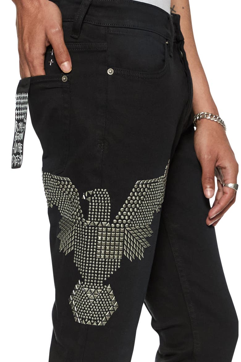 Van Winkle Replica Studded Eagle Skinny Jeans, Alternate, color, BLACK