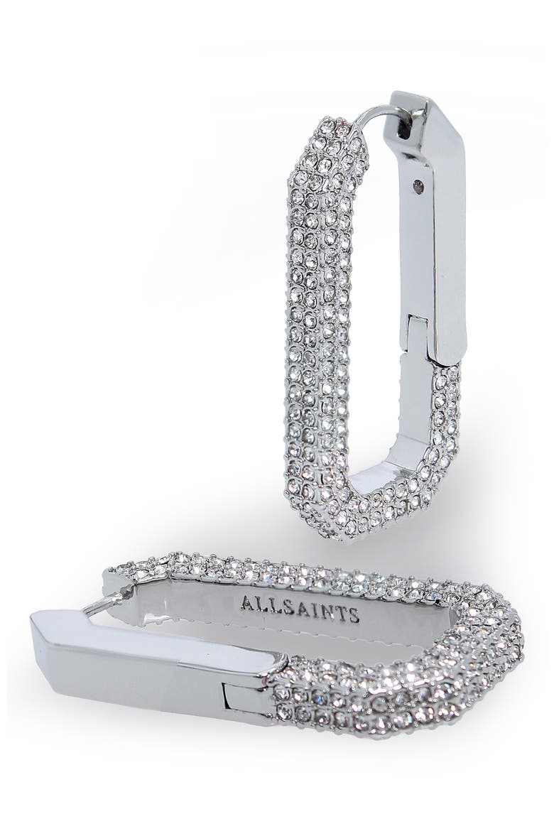 Pavé Crystal Geometric Link Hoop Earrings, Alternate, color, RHODIUM