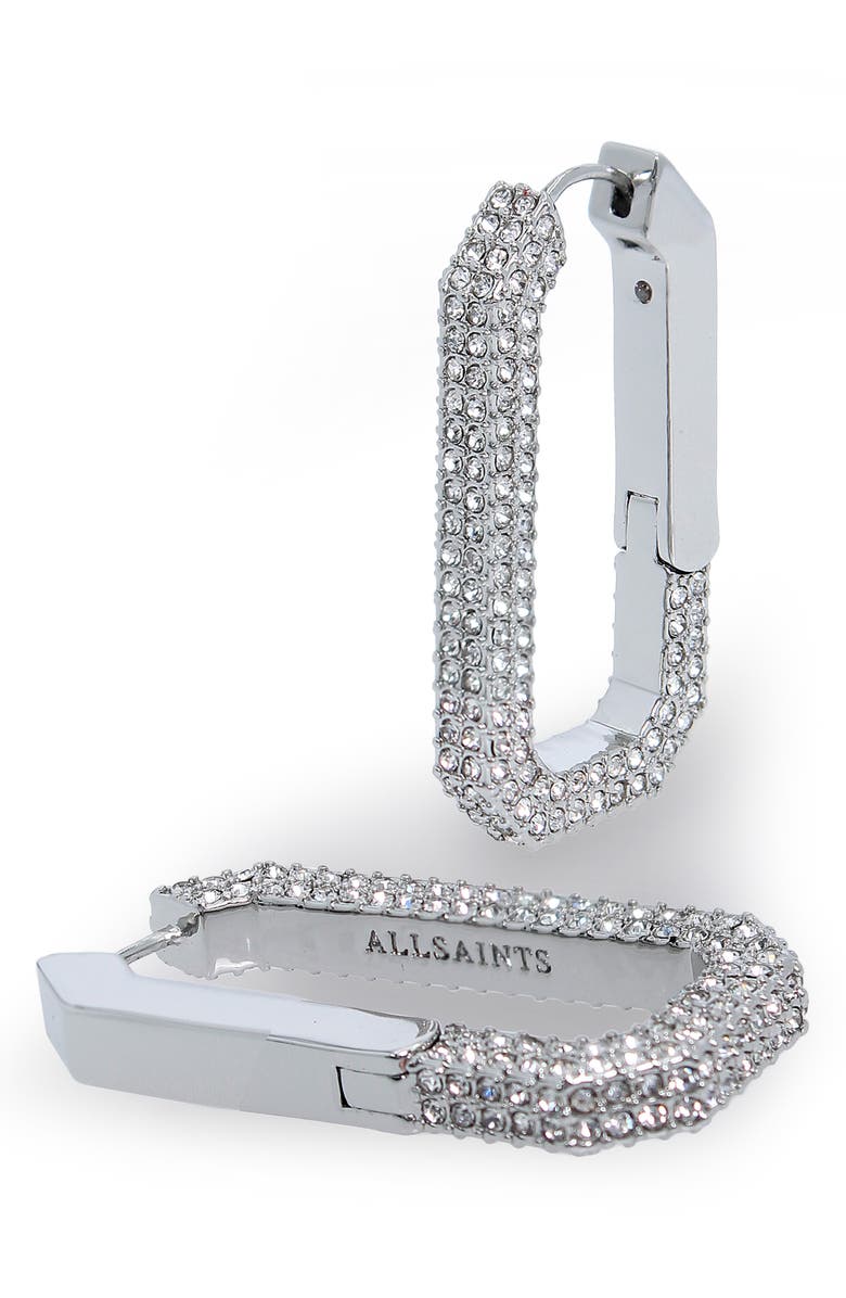 AllSaints Pavé Crystal Geometric Link Hoop Earrings, Alternate, color, Rhodium