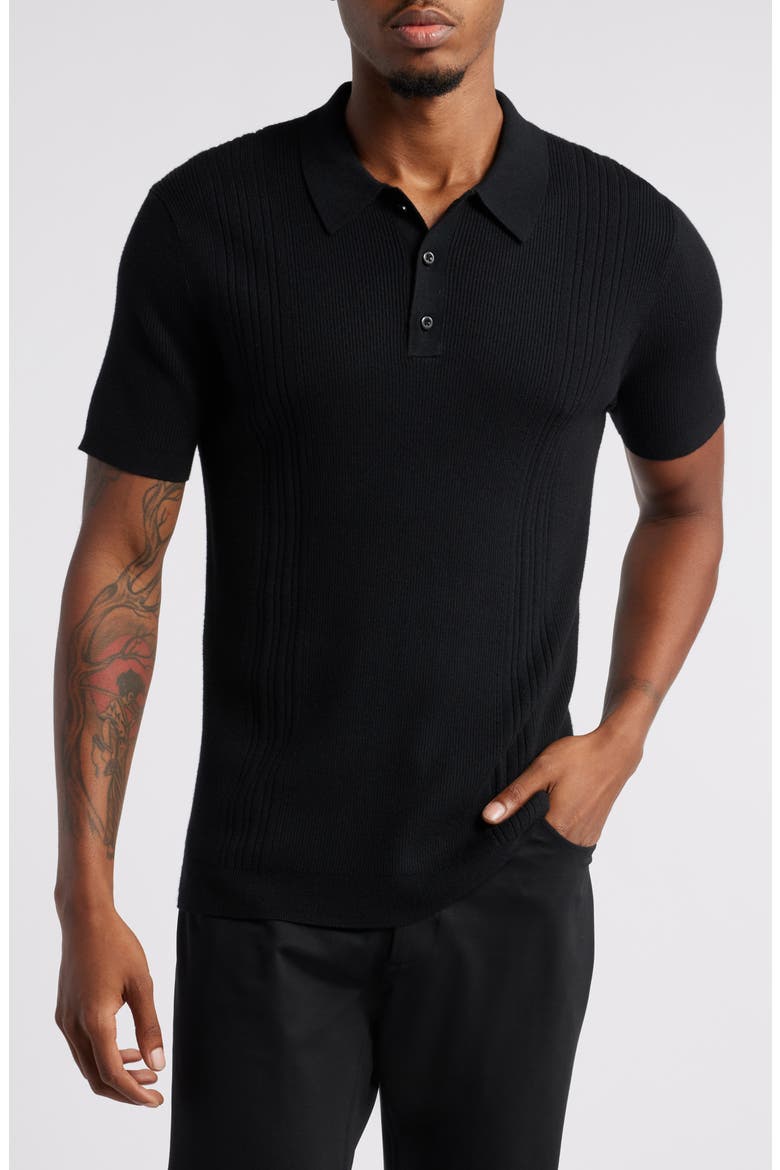 Rib Polo Sweater, Main, color, BLACK