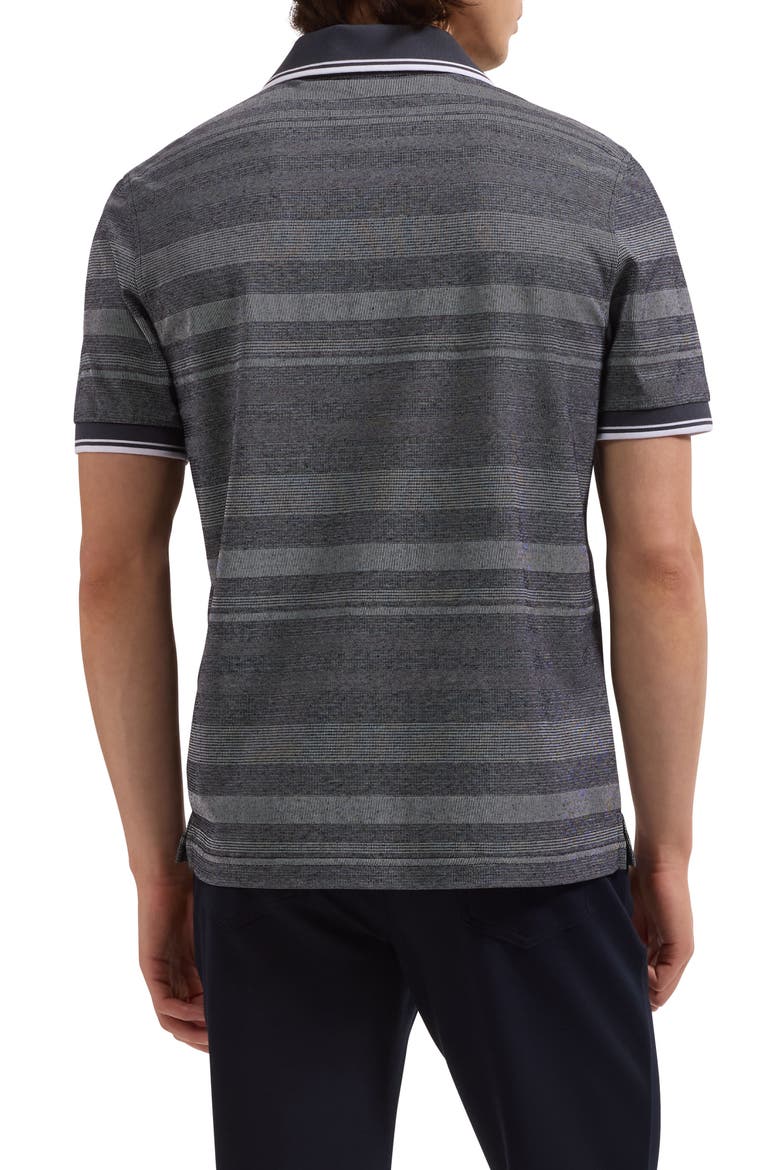 Textured Stripe Johnny Collar Polo, Alternate, color, NAVY