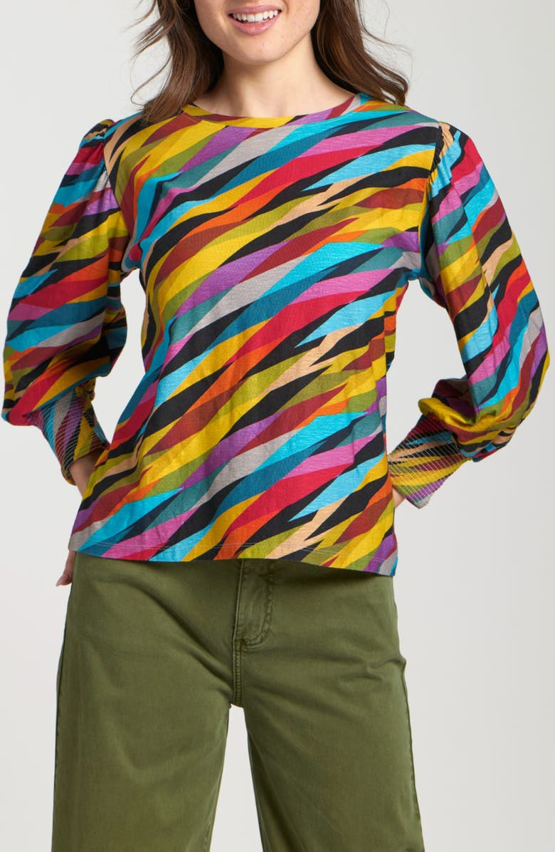 APNY Floral Print Cotton Slub Top, Main, color, Turquoise Multi