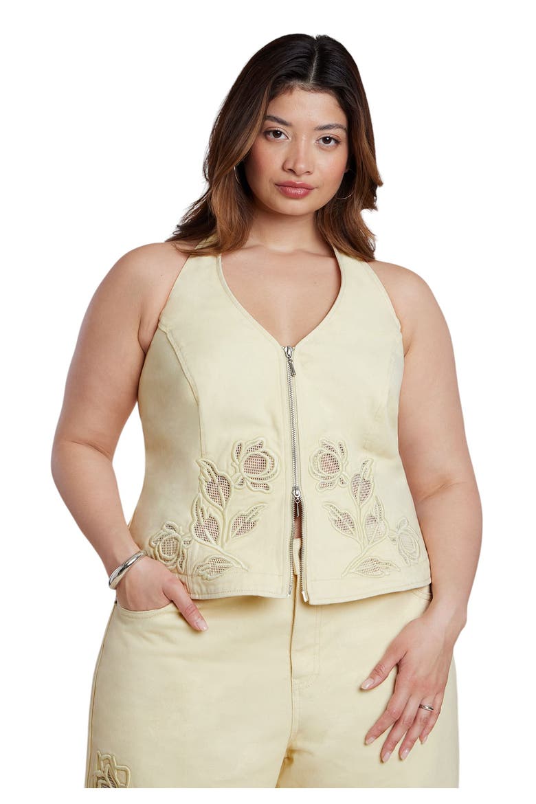 Floral Embroidery Denim Vest, Main, color, SUNLIGHT