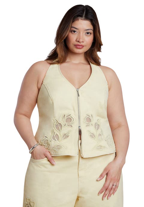 Floral Embroidery Denim Vest