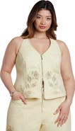 ELOQUII Floral Embroidery Denim Vest