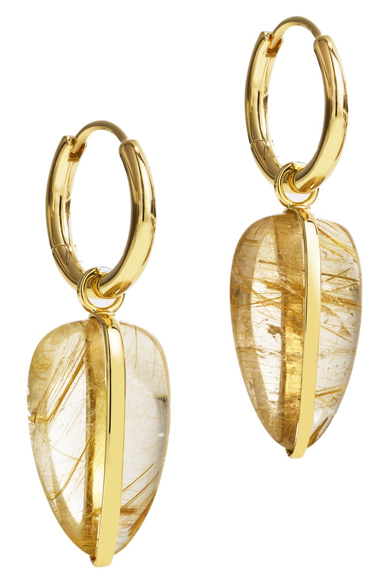 Rutilated Quartz Drop Hoop Earrings, Alternate, color, GOLD