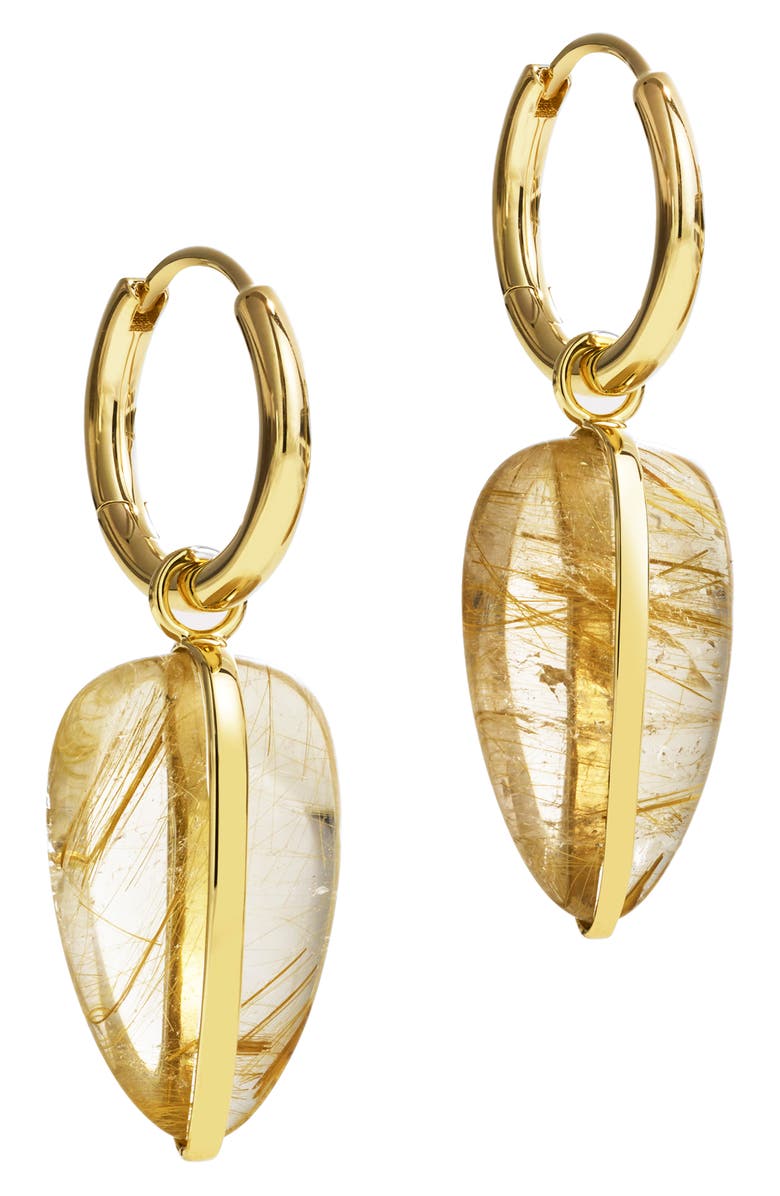 BY PARIAH Rutilated Quartz Drop Hoop Earrings, Alternate, color, Gold