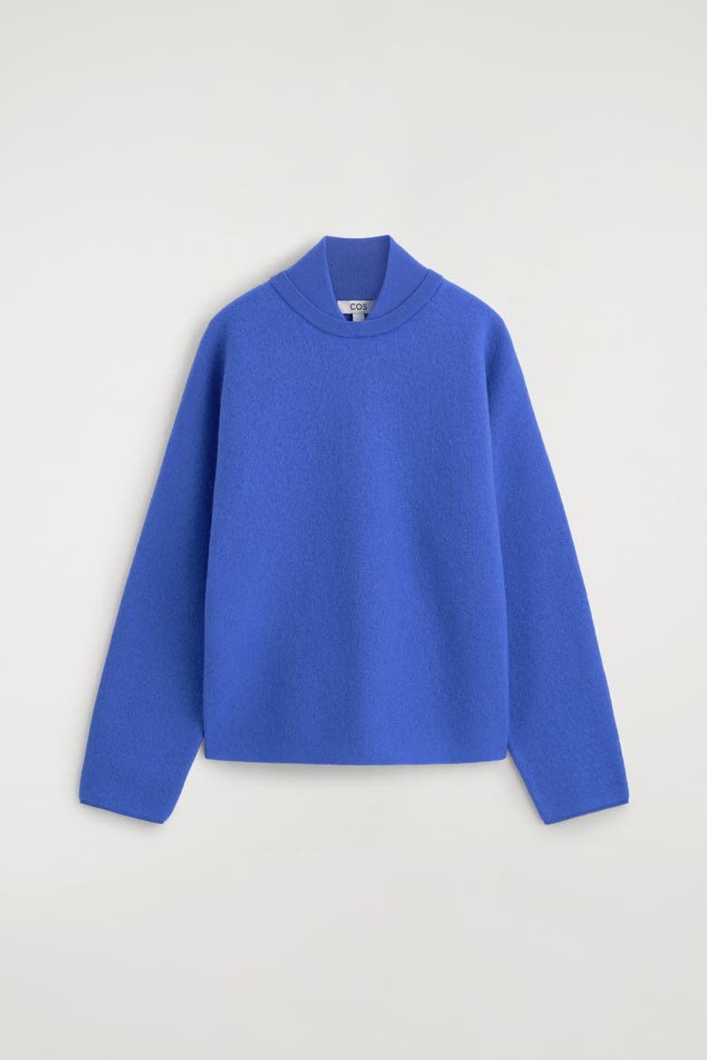 Layered-collar Boiled Wool Sweater, Alternate, color, BLUE