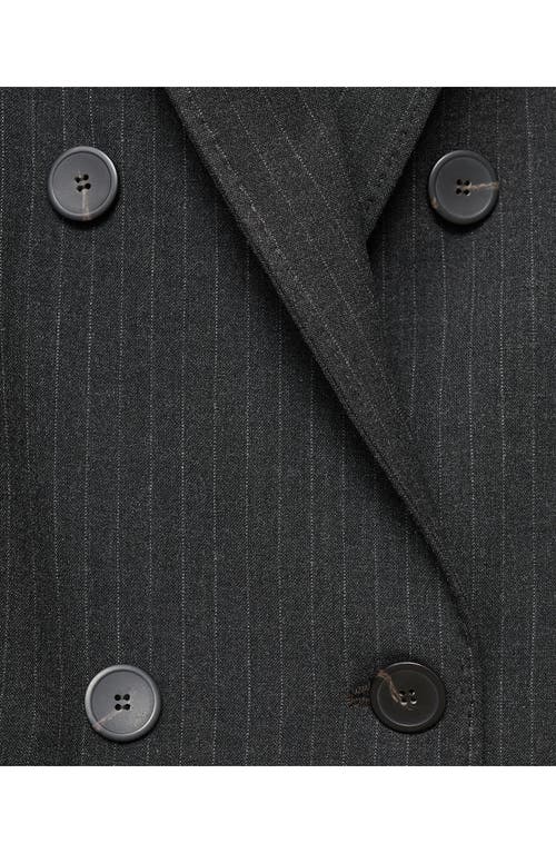 Mango Pinstripe Double Breasted Blazer In Gray