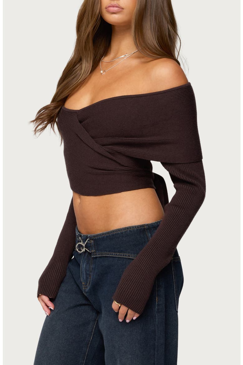 Paulina Off the Shoulder Wrap Sweater, Alternate, color, BROWN