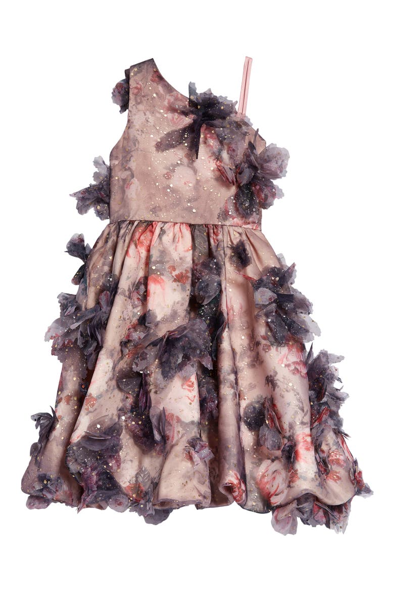 Kids' Floral Metallic Bubble Skirt Party Dress, Alternate, color, MAUVE