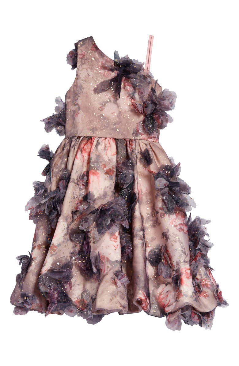 Marchesa Kids' Floral Metallic Bubble Skirt Party Dress, Alternate, color, 