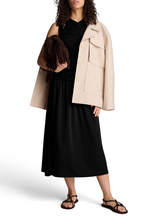 Ruched Sleeveless A-Line Midi Dress