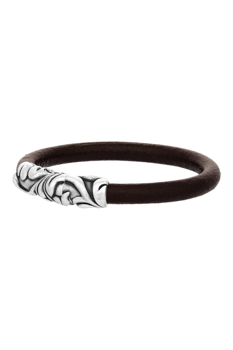 Men's Gothic Leather Bracelet, Main, color, SILVER