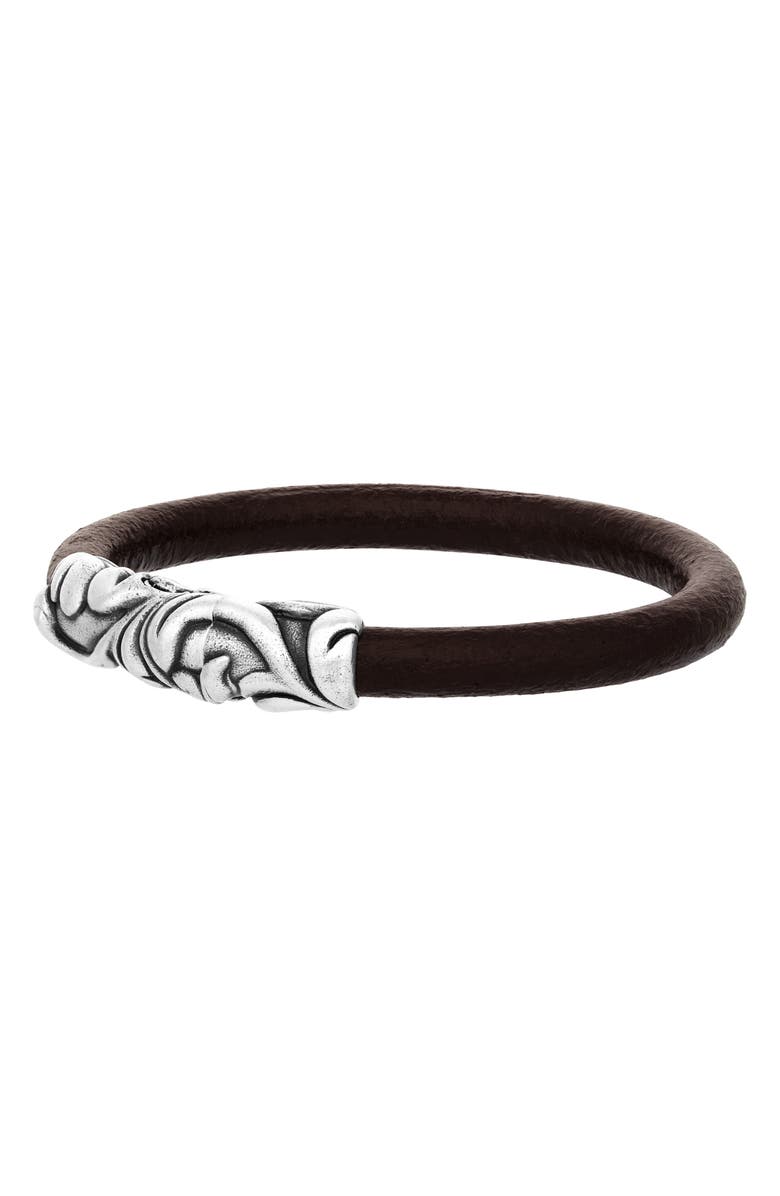 John Varvatos Men's Gothic Leather Bracelet, Main, color, Silver